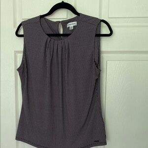 Calvin Klein Black and White Pleated Fitted Blouse